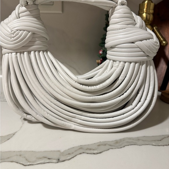 White Knotted Padded Handle Shoulder Bag | Sculptural Minimalist Purse - Picture 5 of 8